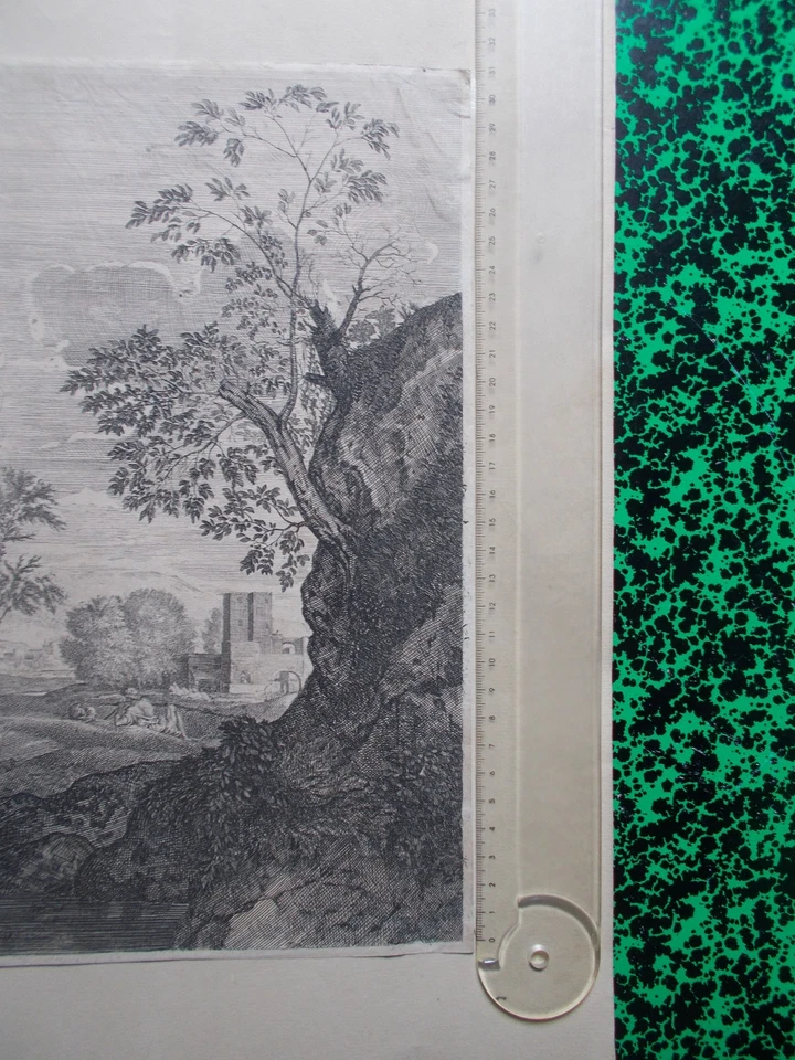 Nicolas Poussin gravure originale paysage avec une femme se lavant les pieds - Photo 3/4