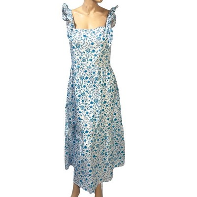 Draper James Dress Blue White Floral Flutter Midi Womens Size XL Cottagecore NWT