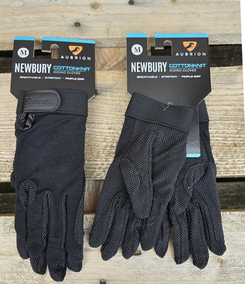 DAMEN REITHANDSCHUHE SCHWARZ 2 Paar Shires Newbury Cotton Grip Handschuhe Medium