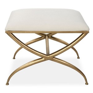 UTTERMOST CROSSING BENCH 23677 GOLD LEAF ACCENT BENCH WHITE CUSHION SEAT
