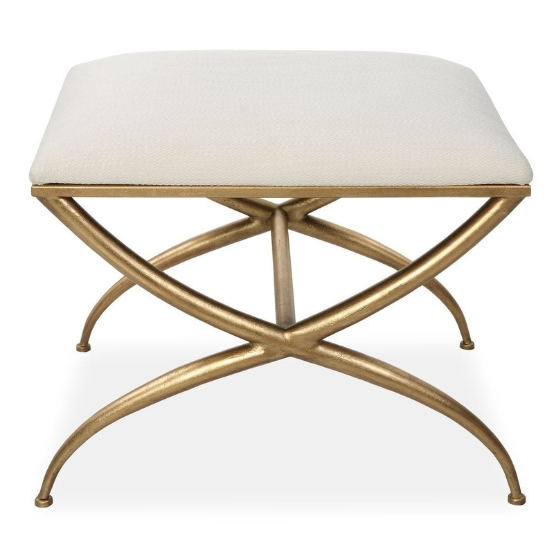 UTTERMOST CROSSING BENCH 23677 GOLD LEAF ACCENT BENCH WHITE CUSHION SEAT