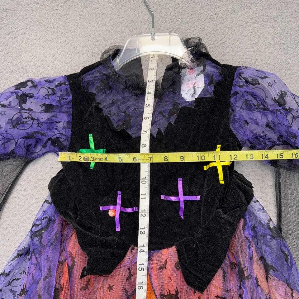 Rubíes Bonita Bruja Halloween Disfraz Niñas Pequeño Negro Naranja Púrpura Encaje Foto 2 de 4