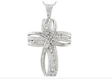 Cubic Zirconia Rhodium / Sterling Silver Cross Pendant w 18" Chain 3.07ctw NEW