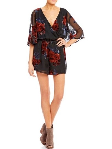 V neck Burnout Floral Velvet Romper | eBay