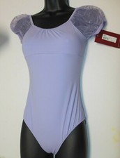 Bloch sheer Sequin puff sleeve Leotard Girls size 14C Lilac empire waist