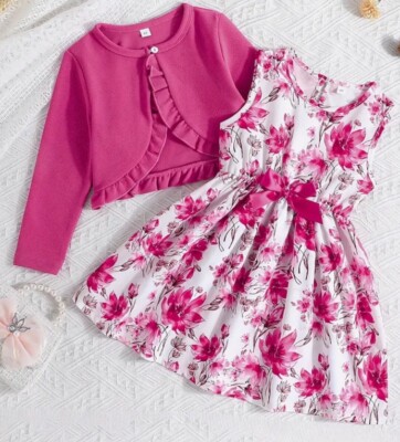 Wunderschönes Mädchenkleid mit Bolero   Blumenzauber in Rosa, Gr.110/116