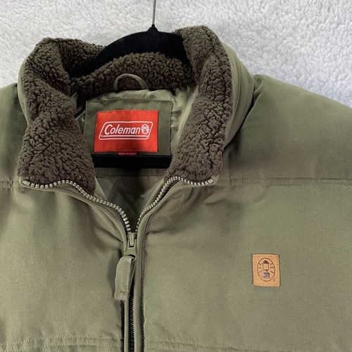 Coleman Mens Olive Green Puffer Zip Up Vest Size XXL Sherpa Collar