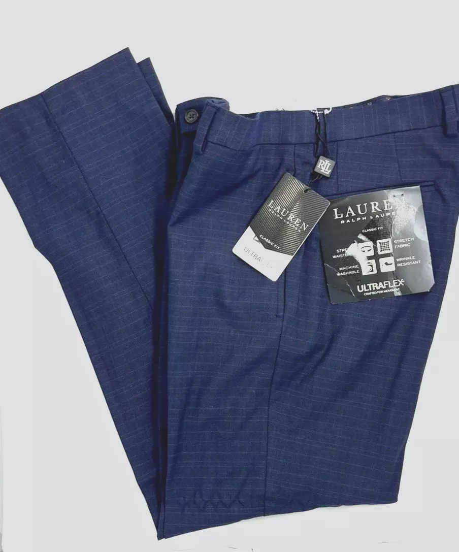 Lauren ralph lauren navy plaid ultraflex dress pants sale