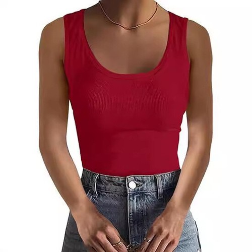 UK Ladies RIBBED Tops Summer Stretch Vest Tank Camisole Slim Fit Tee Shirts Size - Picture 15 of 24