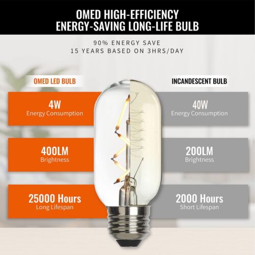 OMED Fishbone LED Filament Vintage Edison Light Bulbs, T45/T14 E26 4W Antique... - Picture 3 of 9
