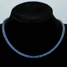 Solid 925 Silver, 4mm Simulated Blue Sapphire Women's Tennis Necklace in 18"