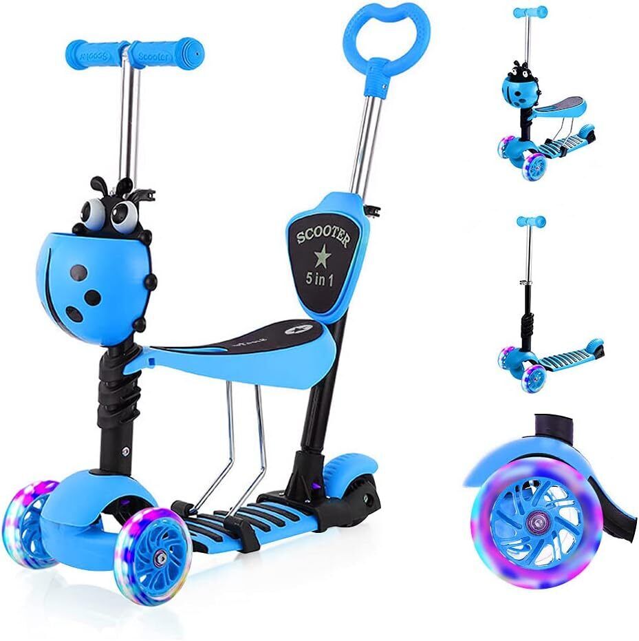 5in1 Kinder Roller Kinderroller LED Räder Scooter Cityroller mit Sitz bis 75KG
