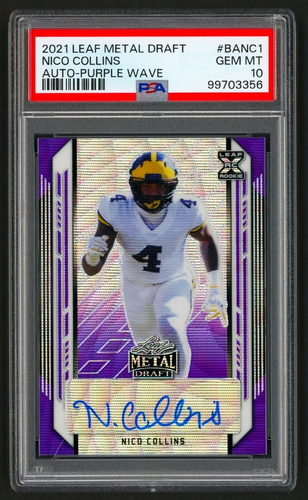 Nico Collins Leaf Metal Draft Flashback Autographs #BANC1 Blue Wave