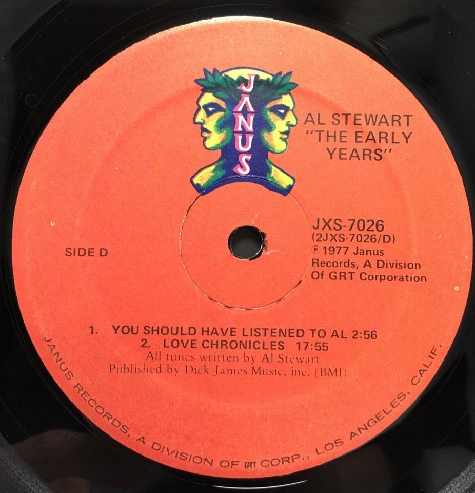 Al Stewart"The Early Years"2 Vinyl LP 1977 VTG Janus Records 2JXS7026
