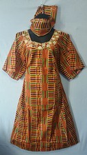 Womens Clothing African Kente Print Maxi Dress Long Dashiki Kaftan Free Size