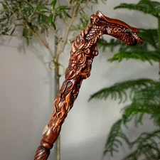 Carved Wooden Cane, Wooden Dragon Mystic Fantasy, Handcrafted Canes for Men