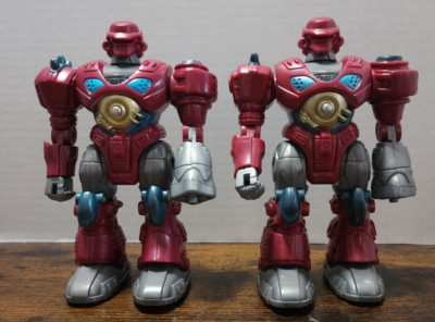 2 Vintage 7'' Hap-P-Kid Happy Toy Robot Black & Red Walking Action Tested Works