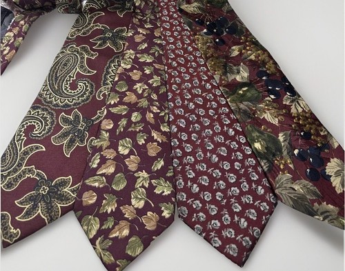 Corbatas Lands End Borgoña Estampado Hojas Repp Seda Paisley Otoño Sutil Largo 4X