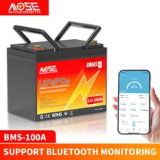 12V 100Ah Smart Bluetooth LiFePO4 Lithium Battery 100A BMS for Marine RV Solar 