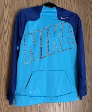 Nike Hoodie Youth XL Boys Pullover Mini Swoosh Sweatshirt Blue Teal Therma Fit