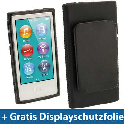 Schwarz Gel Clip Tasche für Neu Apple iPod Nano 7. Gen Generation 7G 16GB Etui