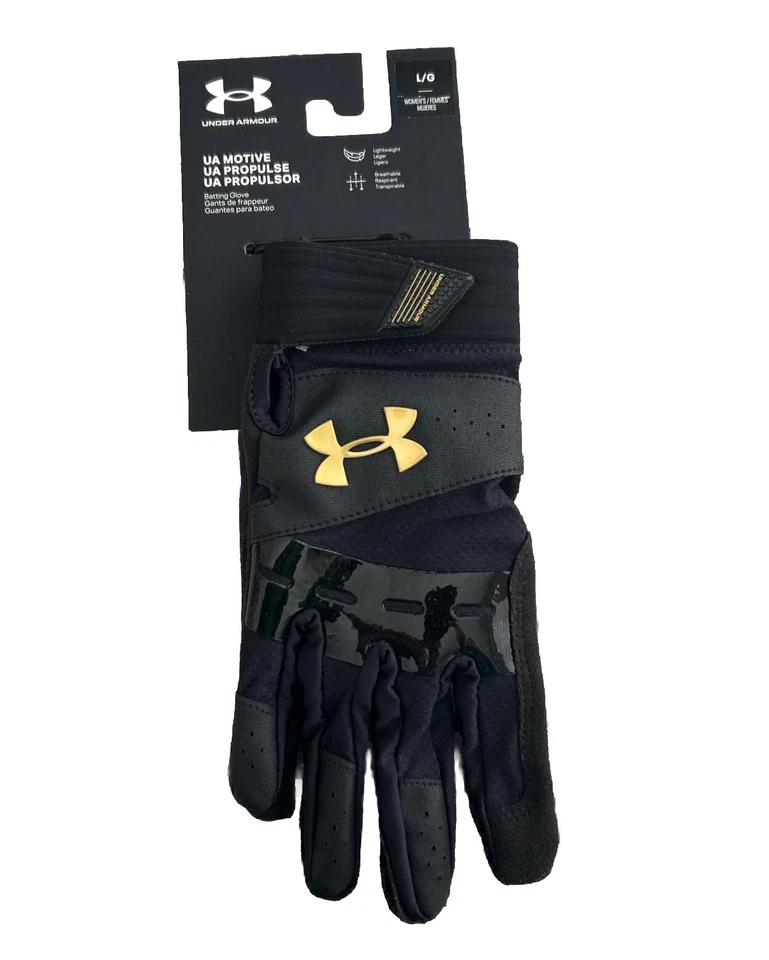 ¡NUEVO! ELITE! Guantes de bateo Under Armour UA Motive para mujer negros/dorados-talla grande Foto 2 de 4