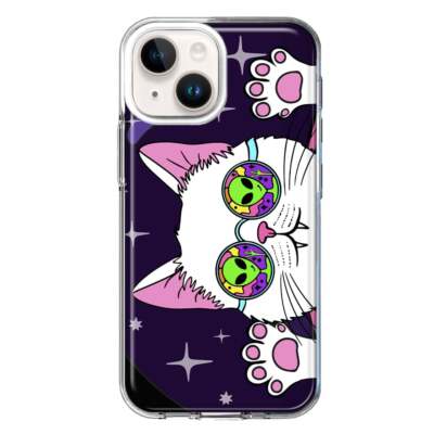 MUNDAZE Case for Apple iPhone 14 Plus Psychedelic Grovvy Cat UFO Alien