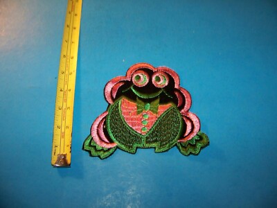 Frog ''Pink & Green''  Large Embroidered Patch  Vintage 1980's