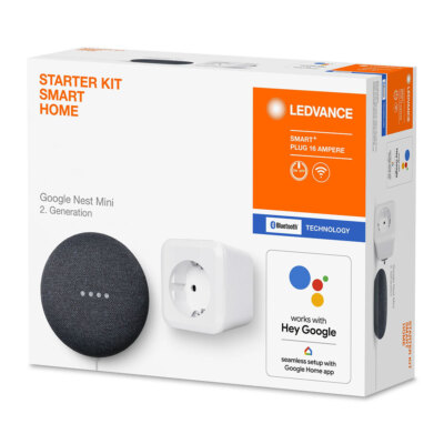 Google Nest Mini 2. Generation Smart Home Starter Kit Carbon Plug Steckdose BT