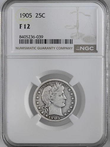 1905-P  25C  BARBER SILVER QUARTER  PHILADELPHIA  NGC F12  #8405236-039