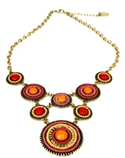 ZAD Orange Pink & Red Gold Tone Medallion Statement Necklace