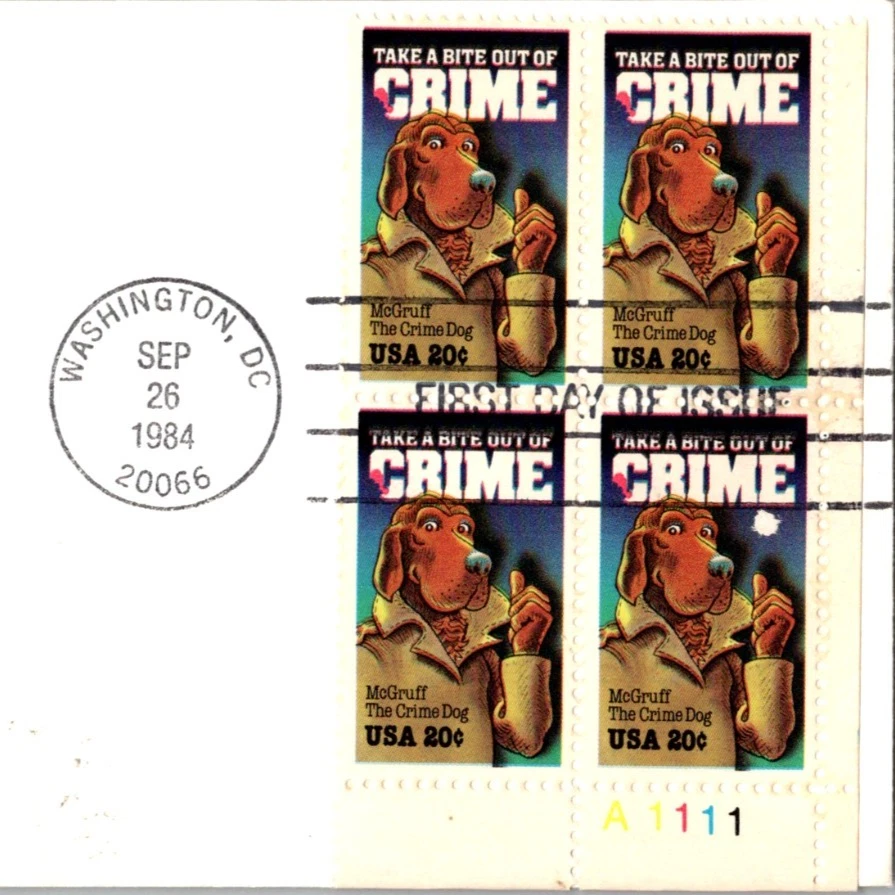 Vintage FDC USPS Scott #2102 McGruff The Crime Dog Block Of 4 c1984 Artcraft - Image 3 of 4