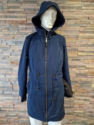 DKNY Parka Jacke mit Kapuze Damen Gr. L blau durchgehender Reißverschluss Kordelzug