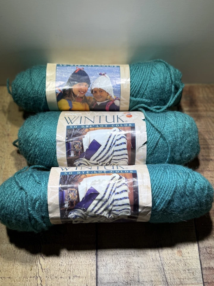 Hilo Wintuk Caron vintage, LOTE de 10 madejas (verde azulado, blanco, fresa) bonito Foto 3 de 4