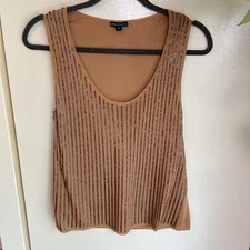 Lafayette 148 New York Sequin Tank Top Size Medium Sleeveless Party Blouse Gold