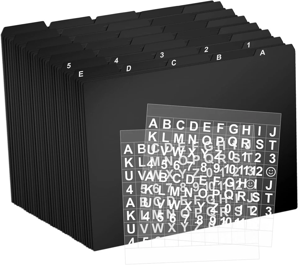 50 Sturdy Black Tab File Dividers with Alphabet Stickers for Easy Organization - Image 3 of 4