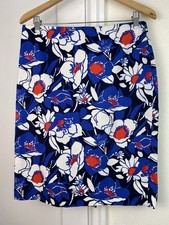 Talbots Women's 8 Blue White Orange Floral Lined Cotton Pencil Skirt