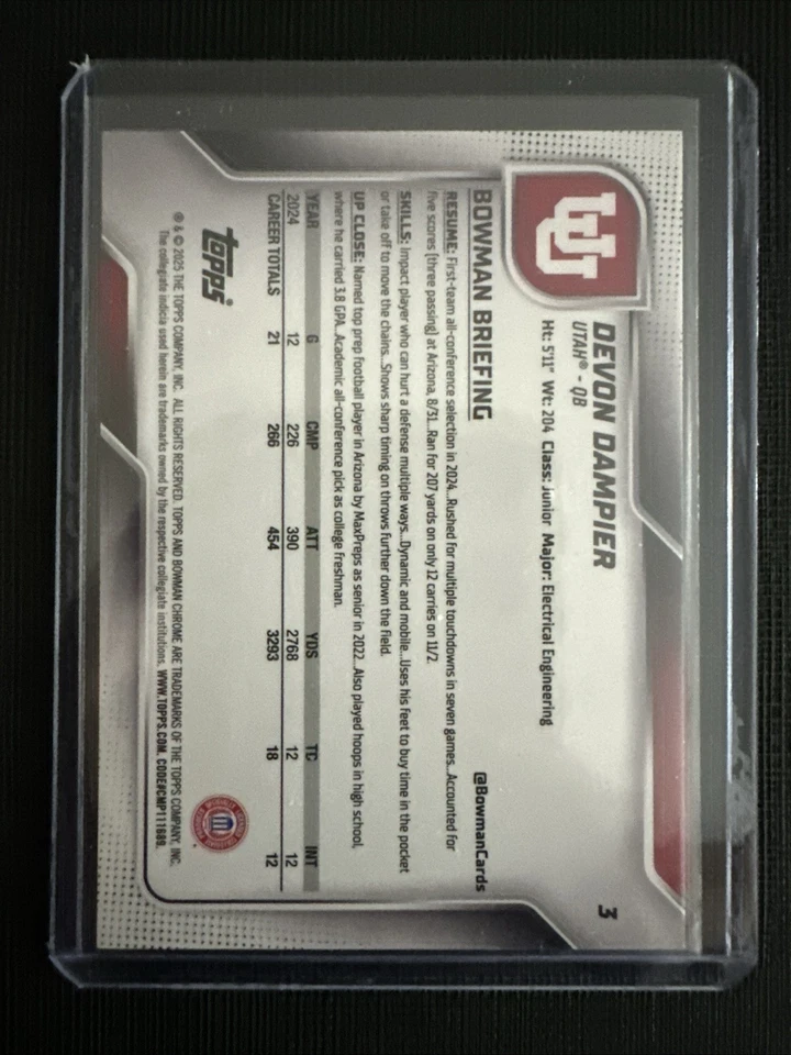 Bowman Chrome Devon Dampier 2025 1st Bowman refractor púrpura/75 Foto 3 de 4