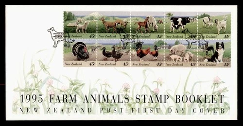 DR WHO 1995 NEW ZEALAND FDC FARM ANIMAL BOOKLET BLOCK M79690