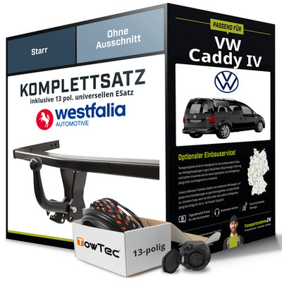 Für VW Caddy IV Typ SAA,SAB Anhängerkupplung starr +eSatz 13pol uni. 05.15- NEU