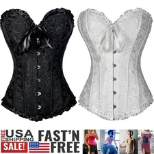 Women Lace Up Corset Bustier Boned Waist Trainer Top Burlesque Lingerie PlusSize