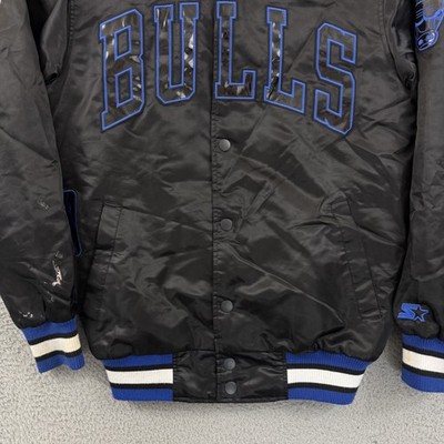 Vintage Chicago Bulls Jacket Mens Small Black Starter Satin Bomber