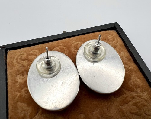Vintage Huge Oval Turquoise Sterling Silver Earrings - Picture 6 of 11