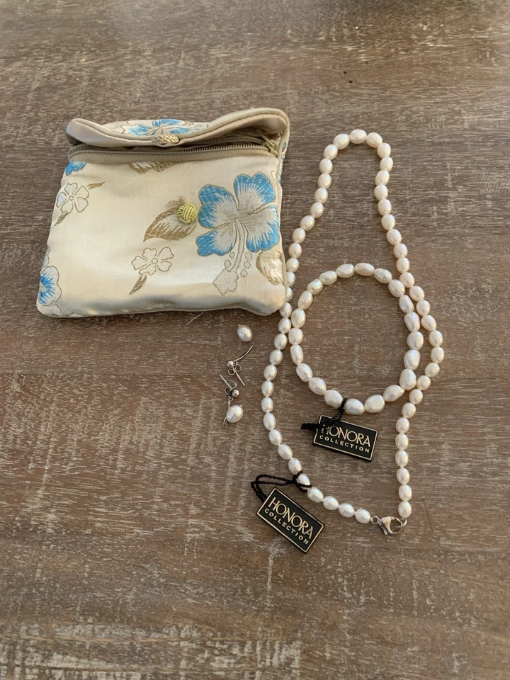 Conjunto de joyas de perlas de plata de ley Honora Collection collar pulsera pendientes Foto 2 de 4