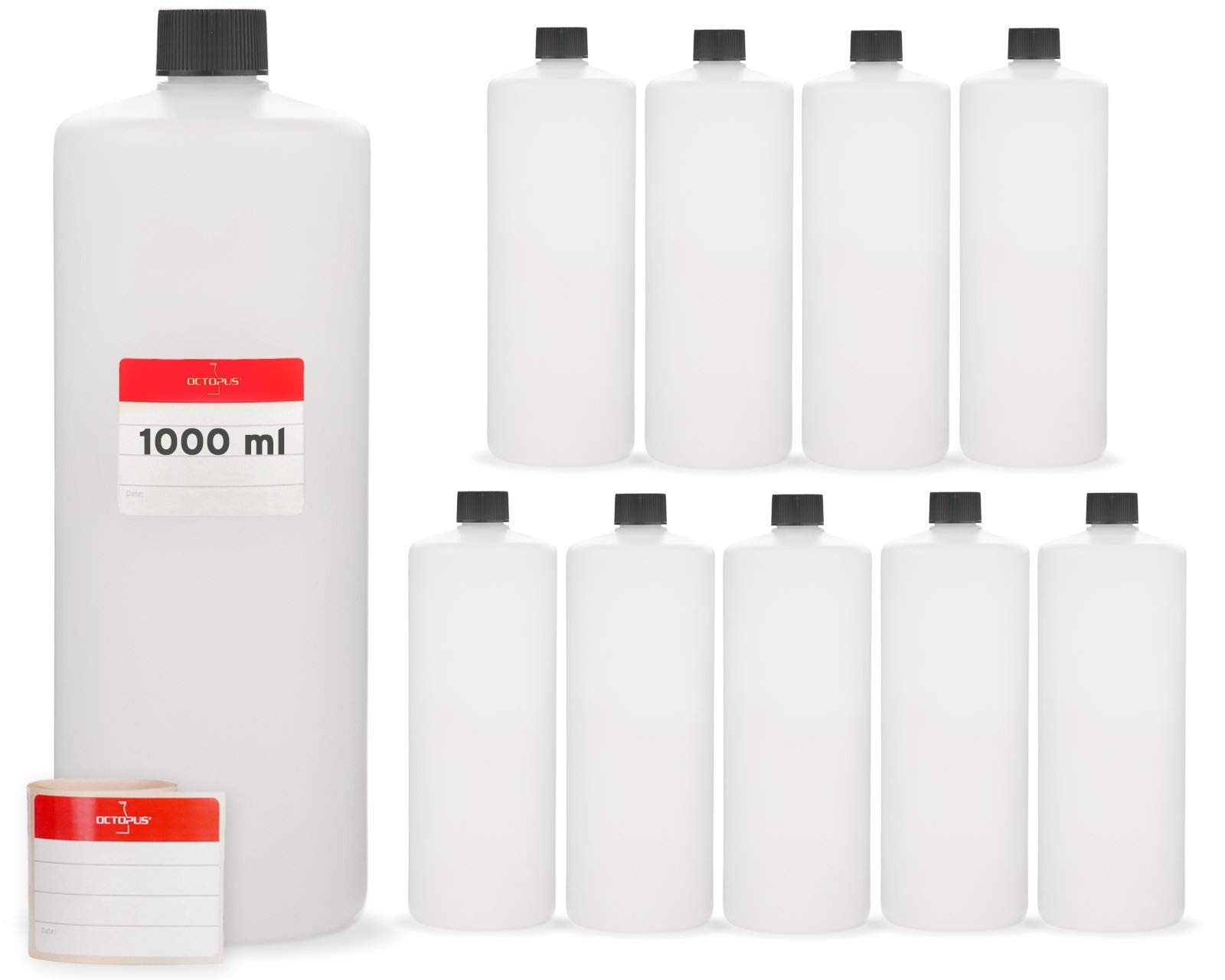 Bouteilles en plastique de 1000 ml robustes en polymère HDPE pur pour fluides denses