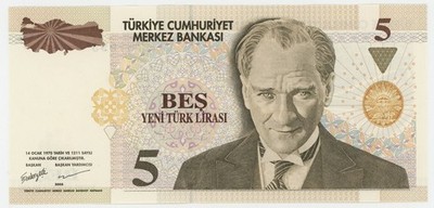 Turkey 5 Lira 2005 Pick 217 UNC Uncirculated Banknote