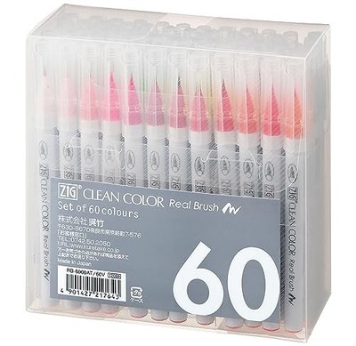 Kuretake ZIG Clean Color Real Brush Pens Set 60 Farben RB-6000AT/60V Aquarell