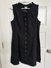 J.Crew Factory NWT Black Ruffle Neck Button Front Sleeveless Dress Size 12