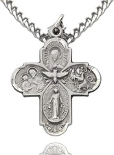 Four Way Pewter Cross Pendant, 24" Chain, Catholic Gift, Made in USA