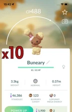 10x Buneary with Flowers Pokemon Bundle ! Good Chance of Lucky and Good IVs ! Go